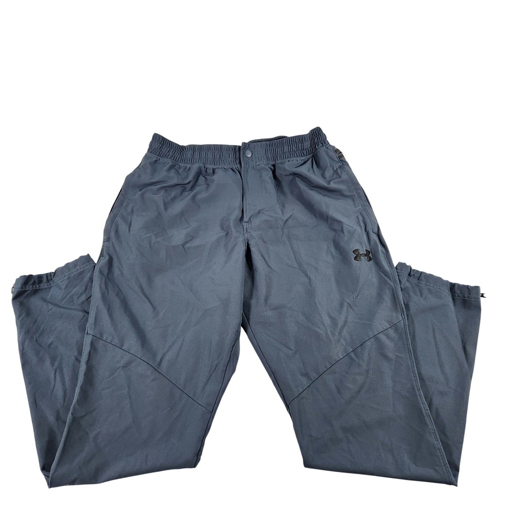 Under Armour Mens Large Blue‎ Gray Stretch Athletic Training Pants Bungee Hem